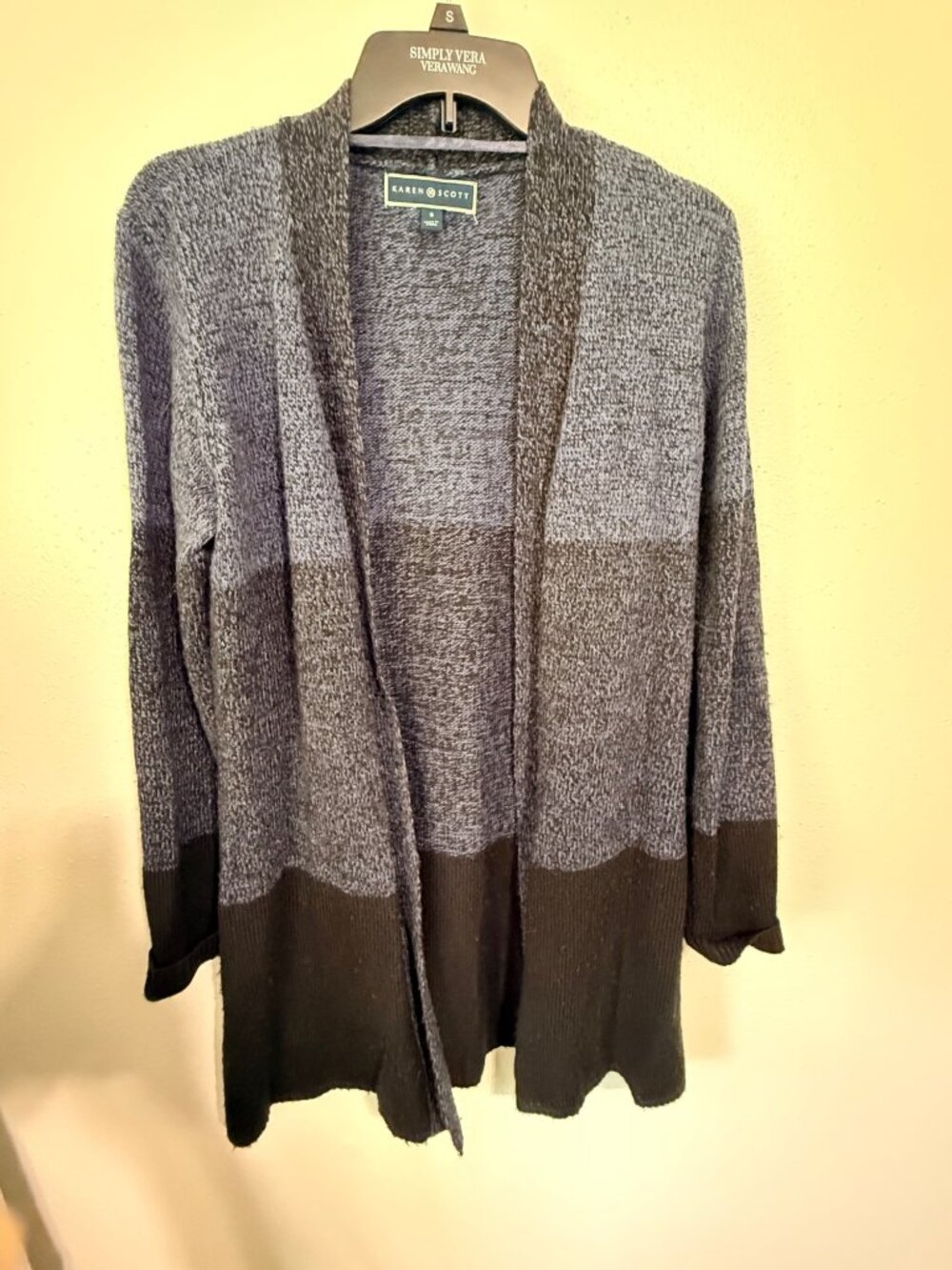 Karen Scott Cardigan Colorblock Blue Tones Open Front Womans S